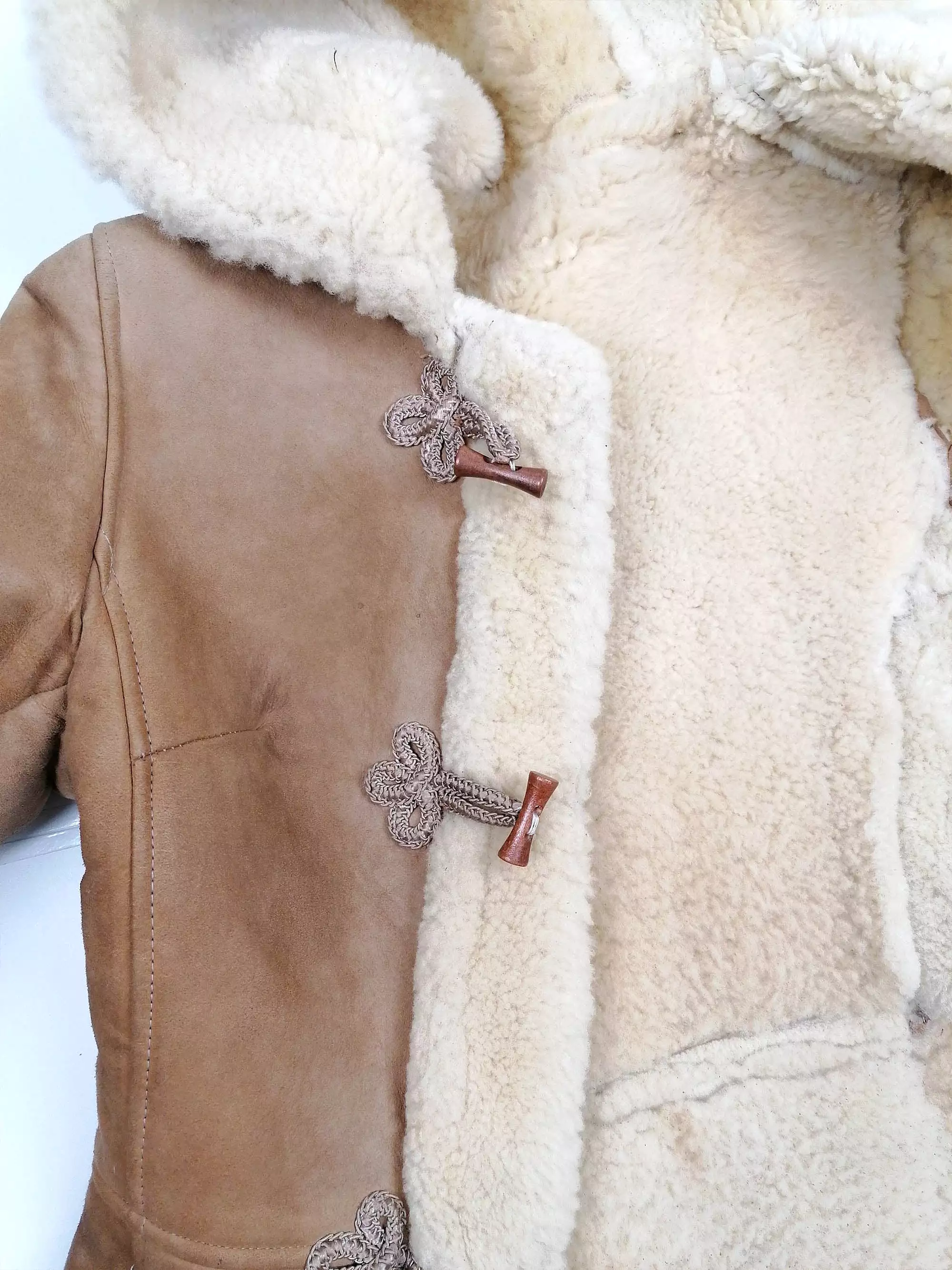 70's 80's Penny Lane Faux Shearling Coat Hooded - size XXS - XS