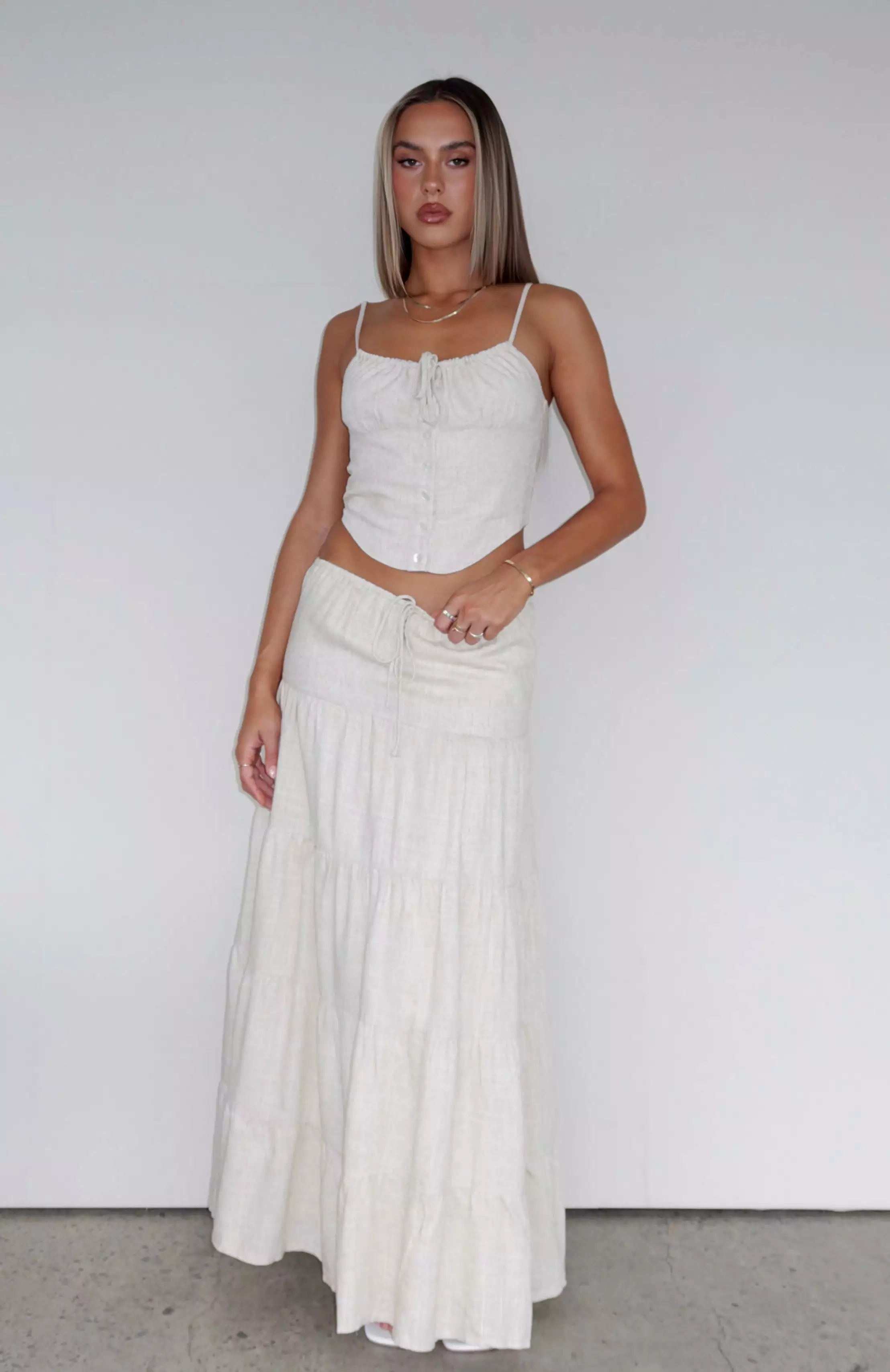 Act The Part Linen Maxi Skirt Oat