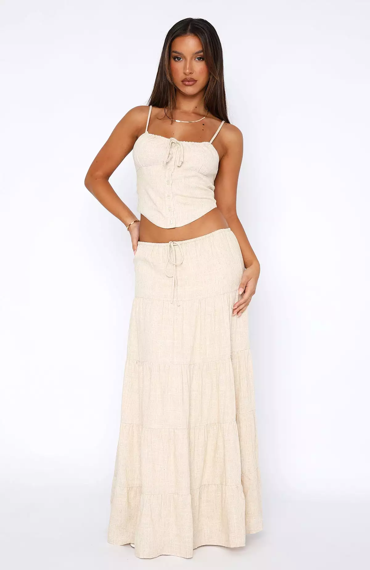 Act The Part Linen Maxi Skirt Oat