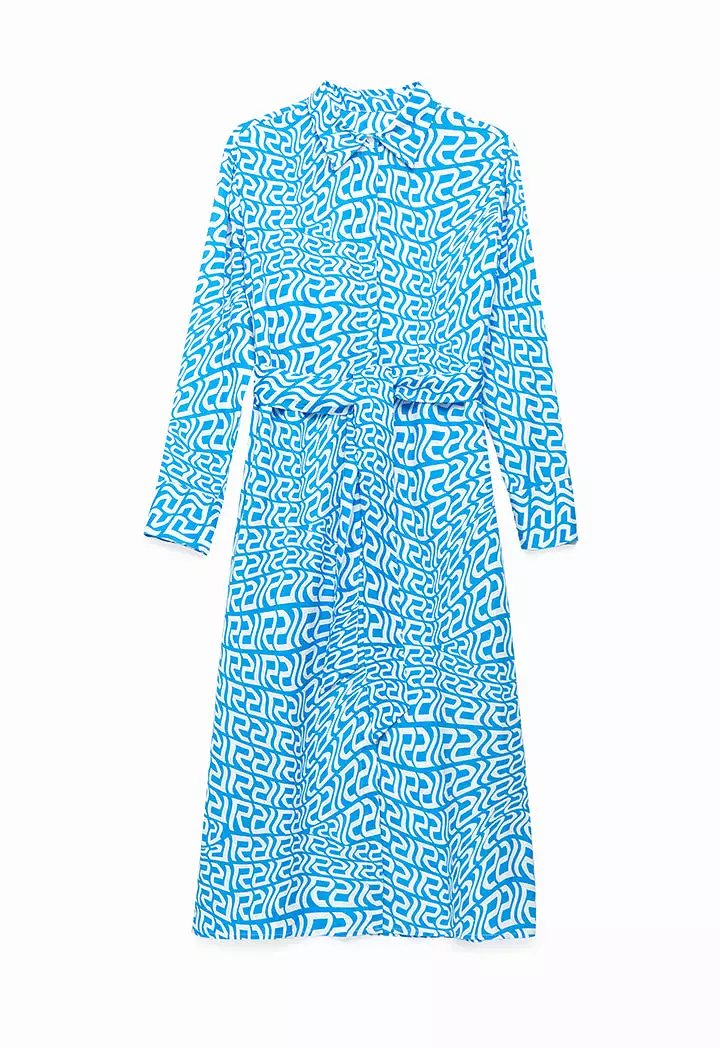 All Over Monogram Wavy Patterned Shirt Dress