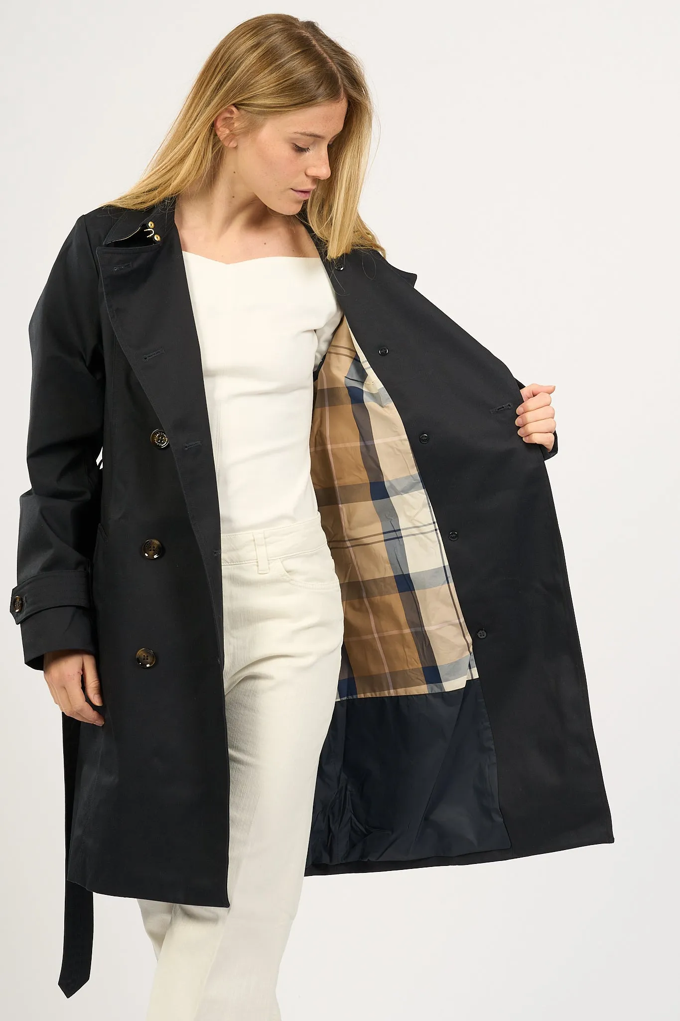 Barbour Trench Corto Greta Blu Donna