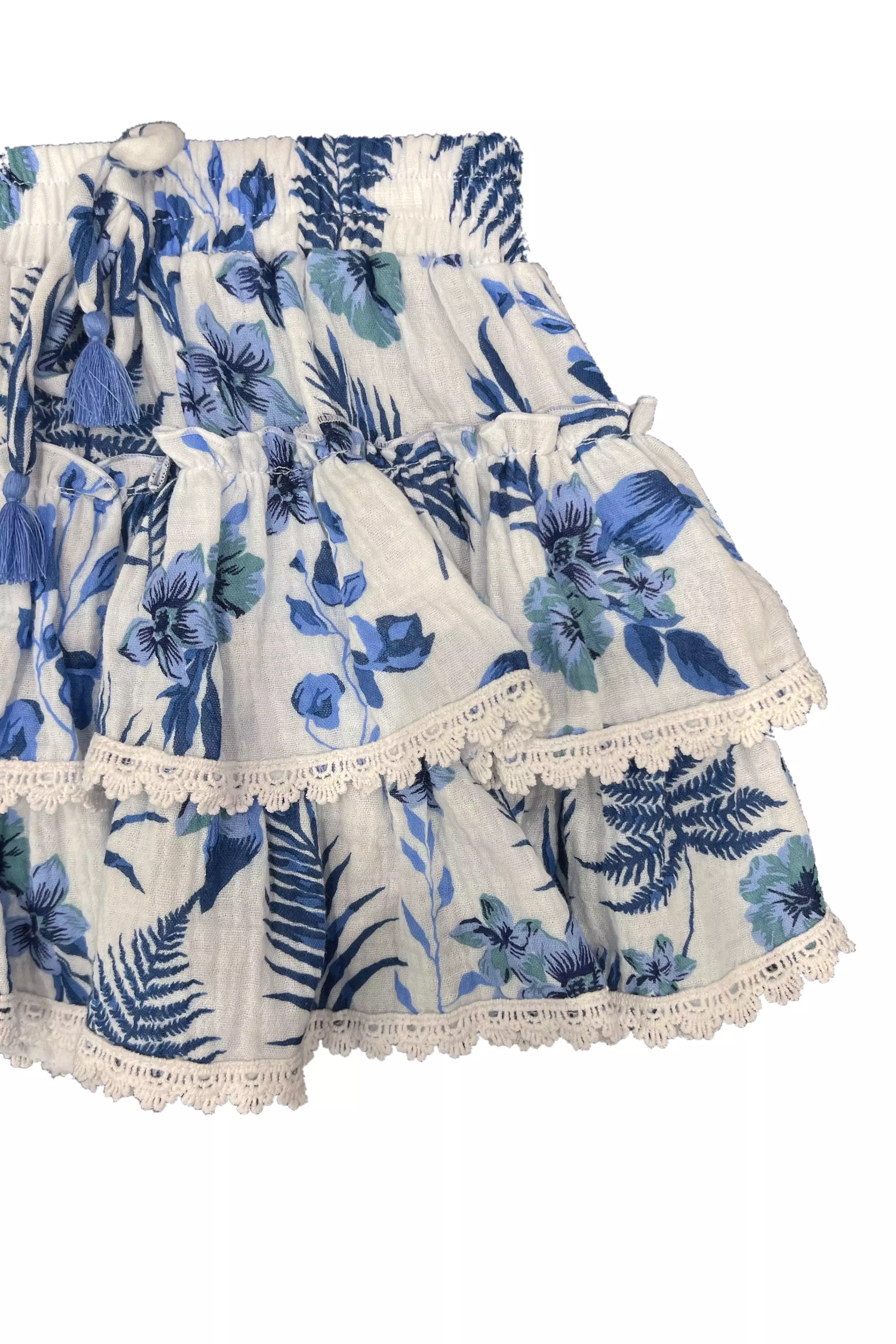 Blue Hawaiian Gauze Lace Detail Ruffle Skirt