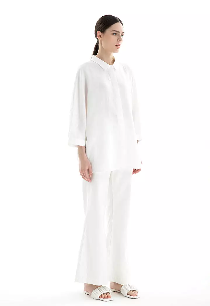 Collared Concealed Buttons Oversized Shirt