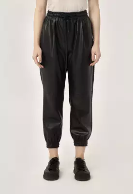 Faux Leather Solid Jog Pants