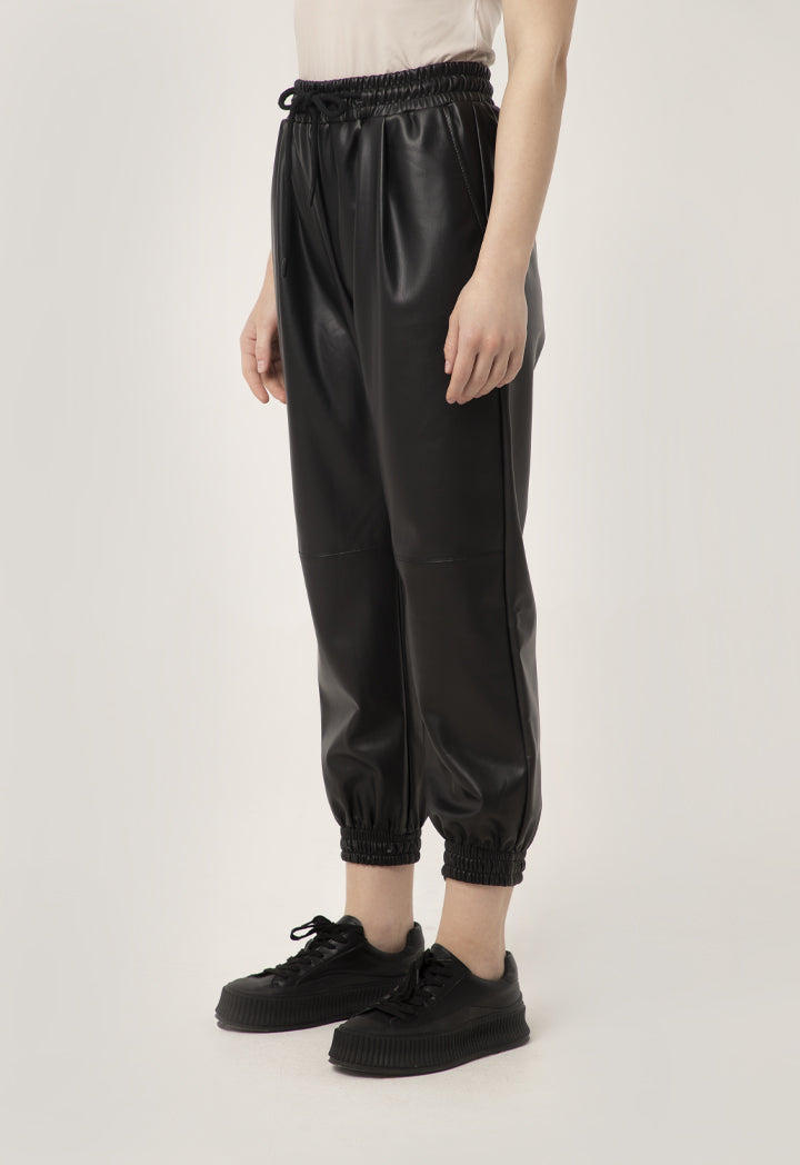 Faux Leather Solid Jog Pants