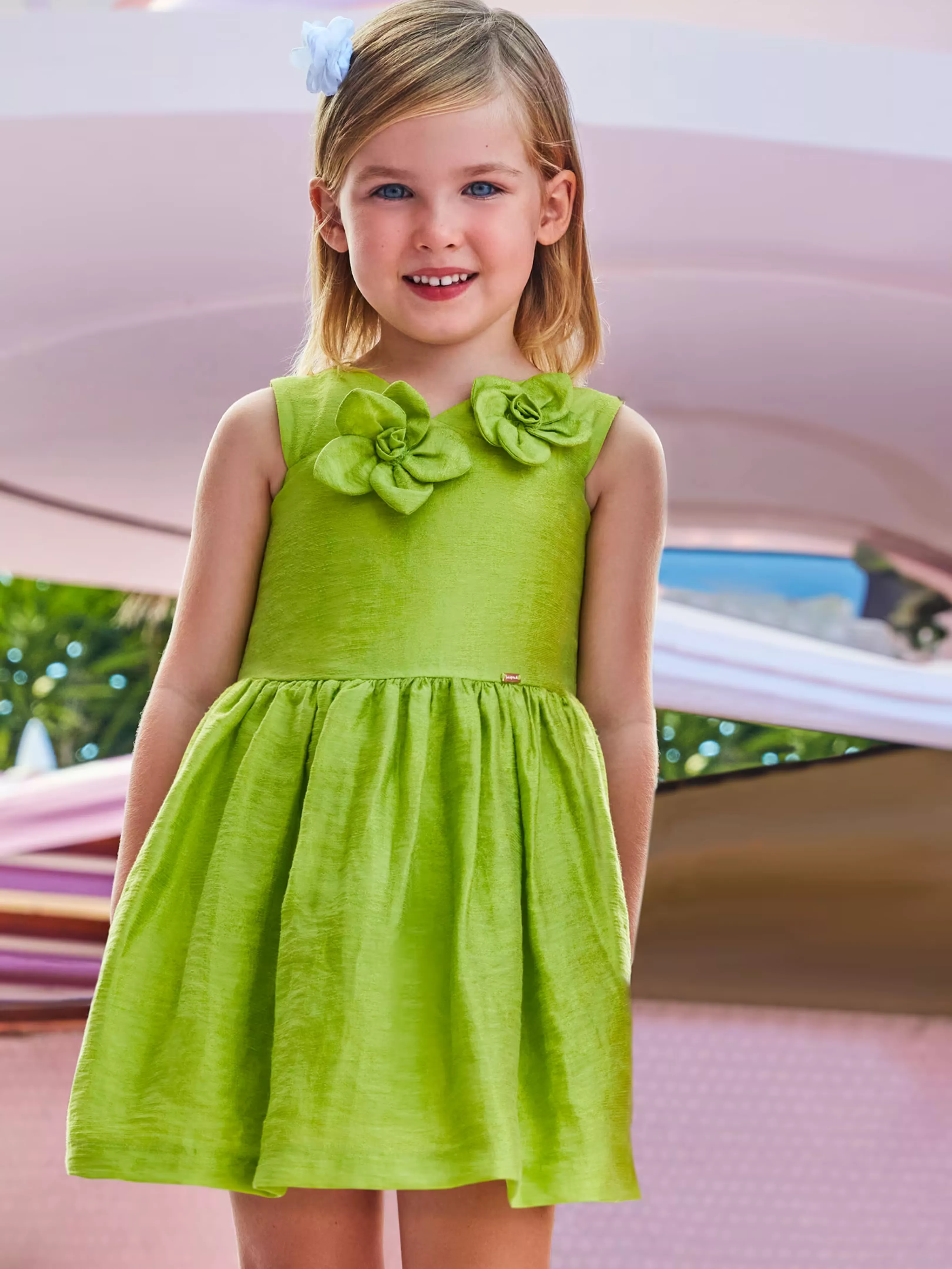 Green Embossed Floral Dress - Big Girl