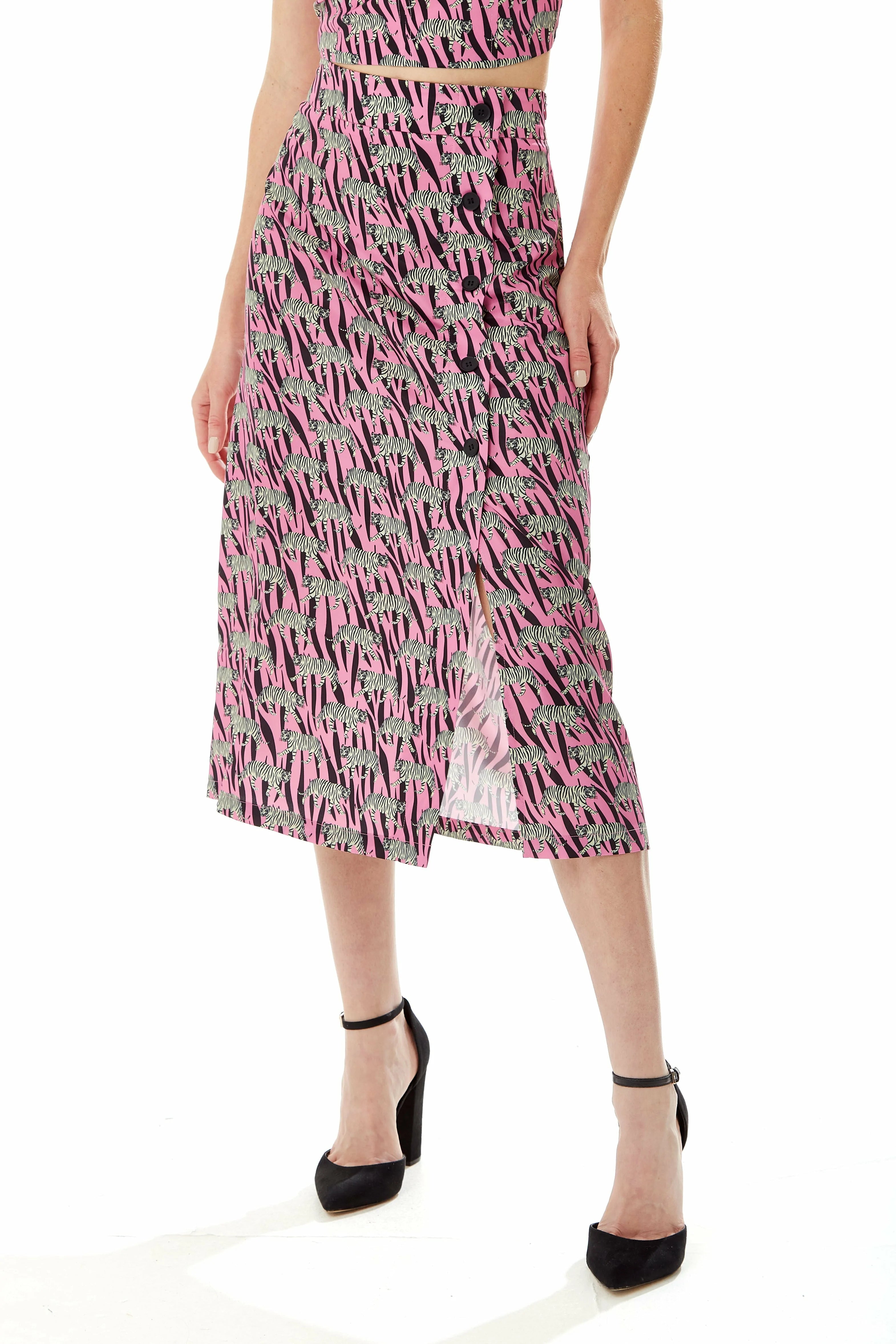 Liquorish Mixed Animal Print Midi Skirt In Purple