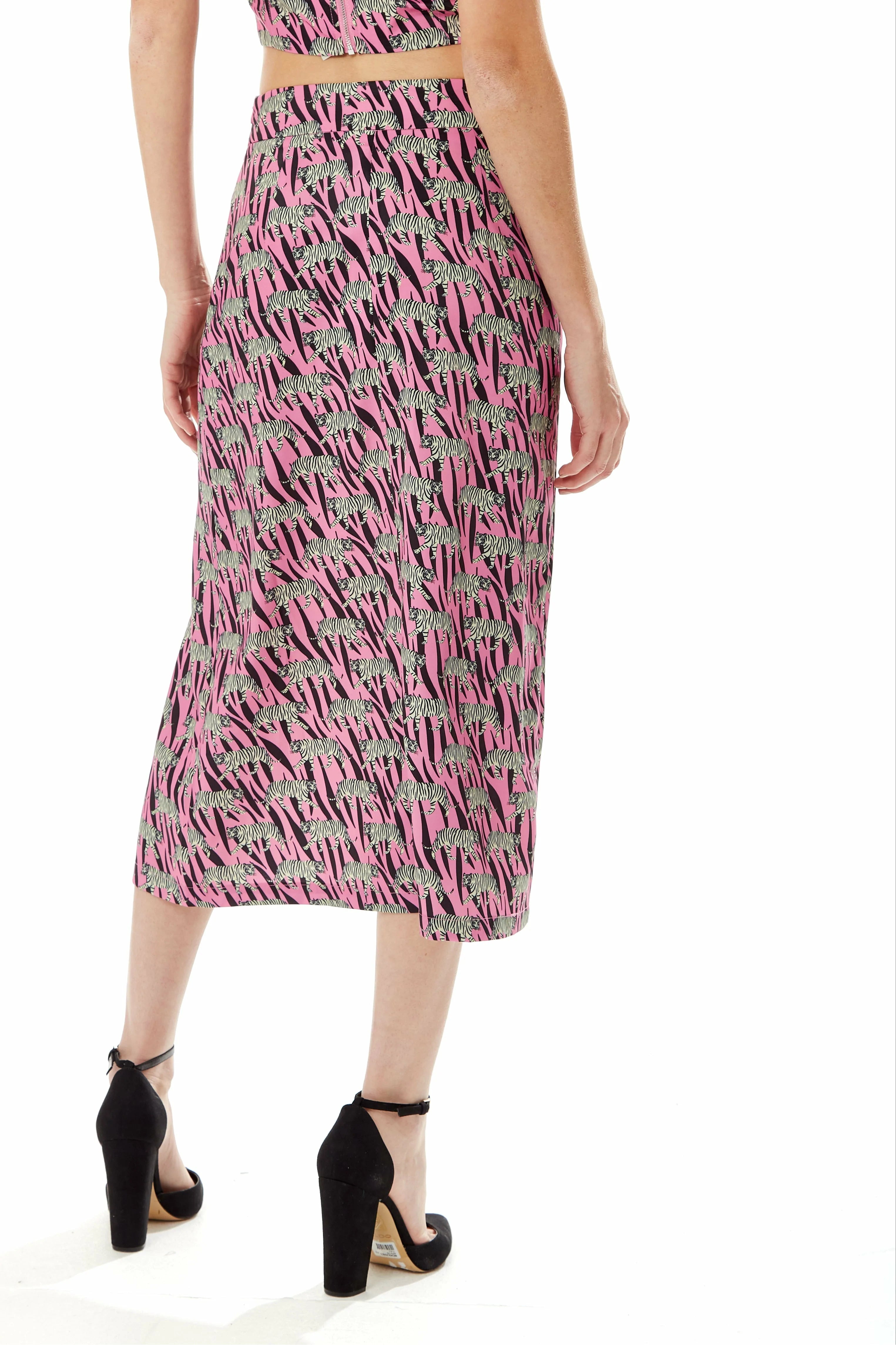 Liquorish Mixed Animal Print Midi Skirt In Purple