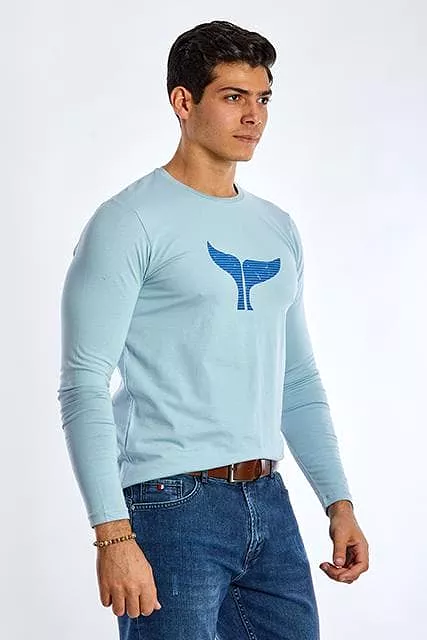 Long Sleeve Round Neck Graphic T-Shirt - SKY BLUE