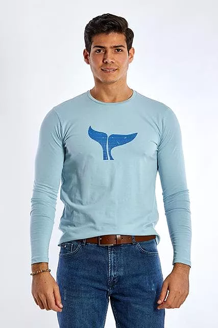 Long Sleeve Round Neck Graphic T-Shirt - SKY BLUE