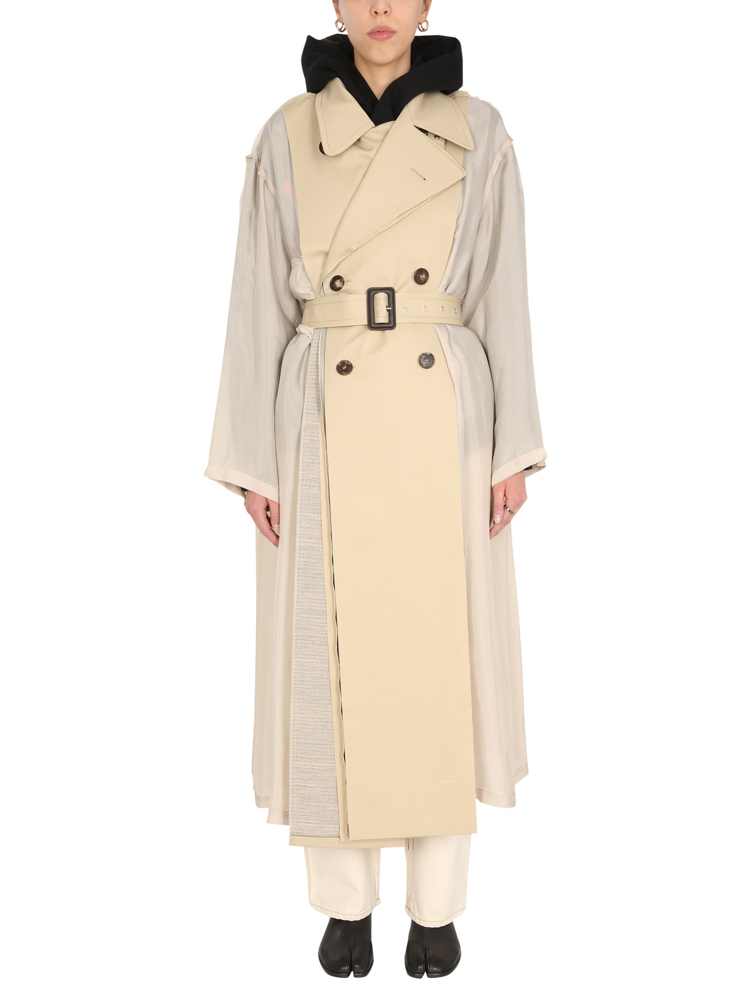 MAISON MARGIELA    TWO-MATERIAL COTTON CUPRO TRENCH