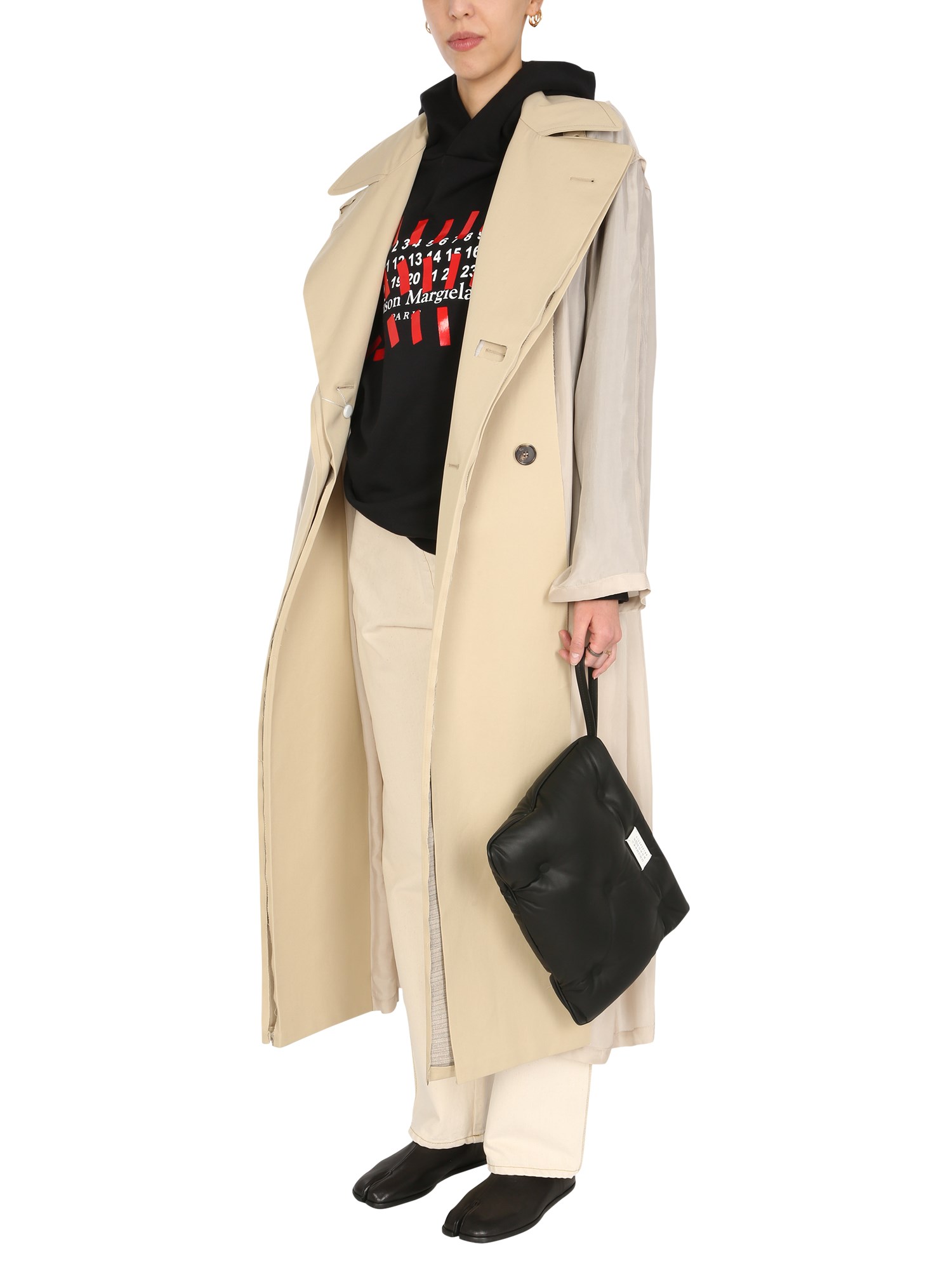 MAISON MARGIELA    TWO-MATERIAL COTTON CUPRO TRENCH