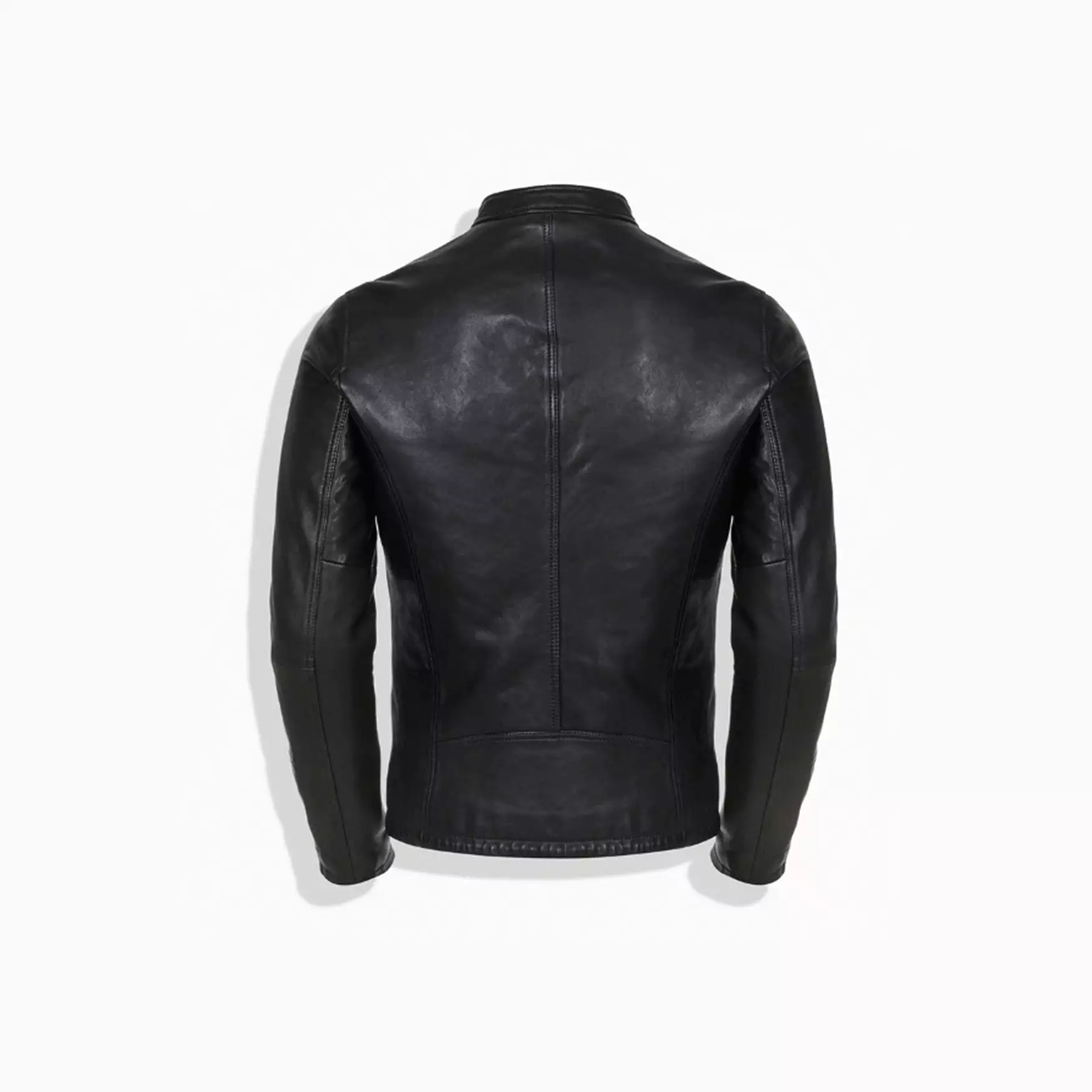 Mandarin Collar Leather Jacket, Black