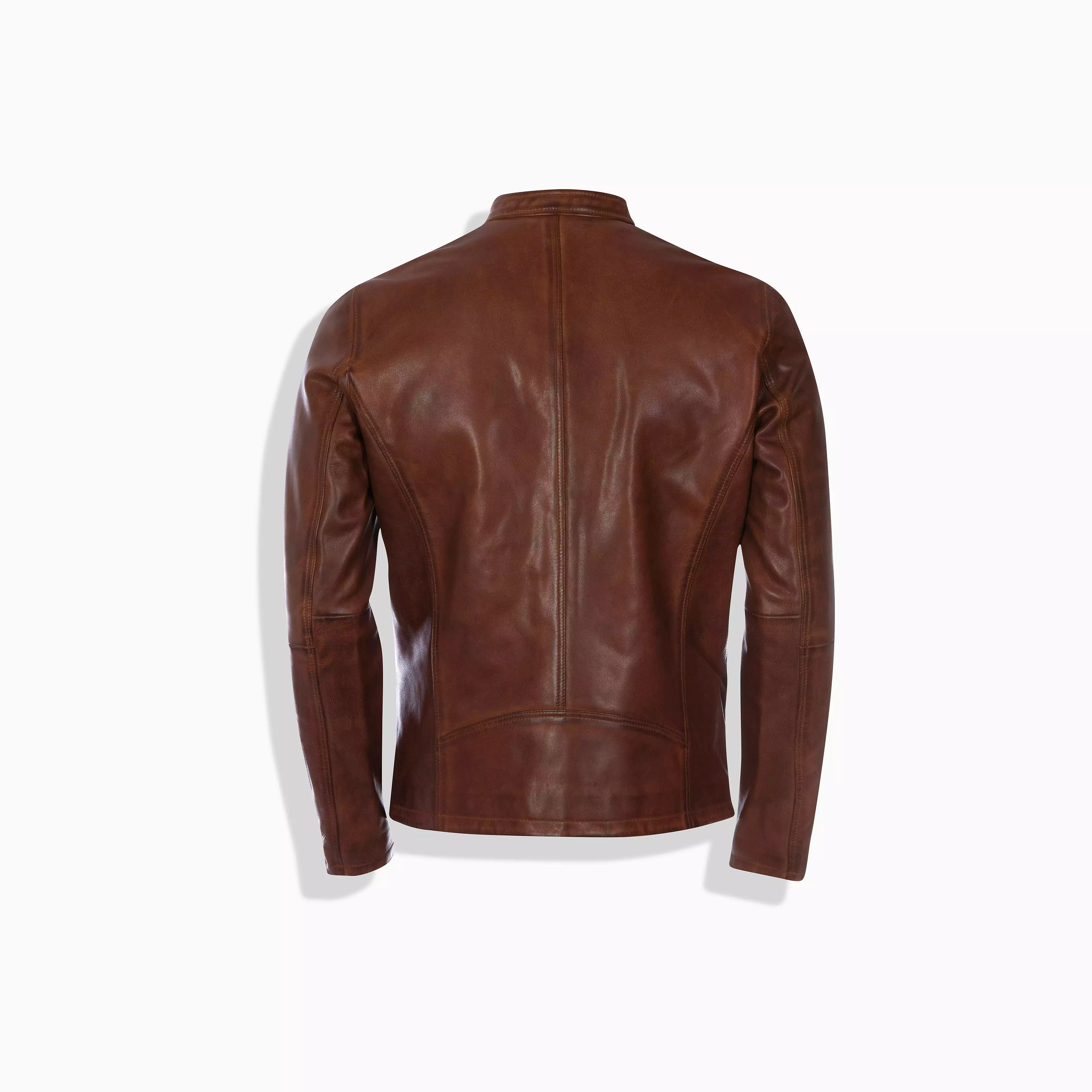 Mandarin Collar Leather Jacket, Cognac