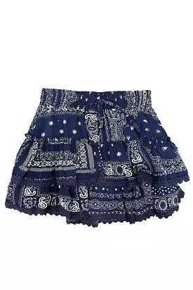 Navy Bandana Chiffon Lace Detail Ruffle Skirt