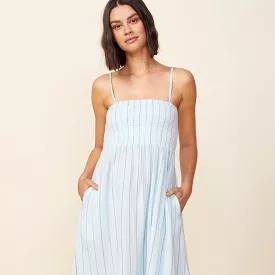 Pinstripe Gauze Smocked Maxi Dress