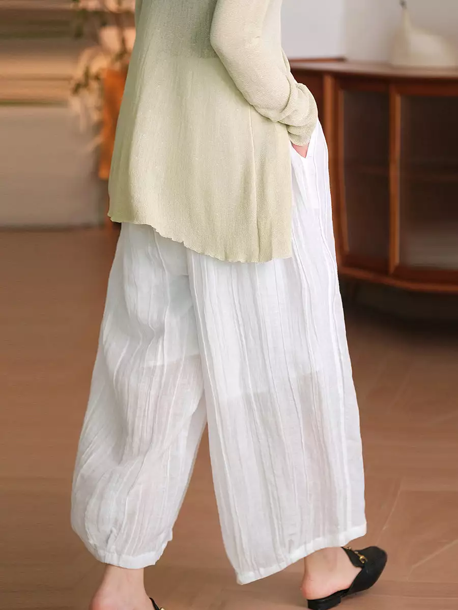 Plus Size Women Casual Solid Summer Linen Harem Pants SC1034