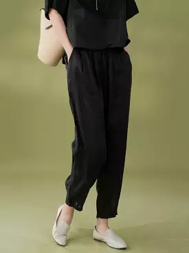 Plus Size Women Summer Casual Solid Ramie Harem Pants KL1022