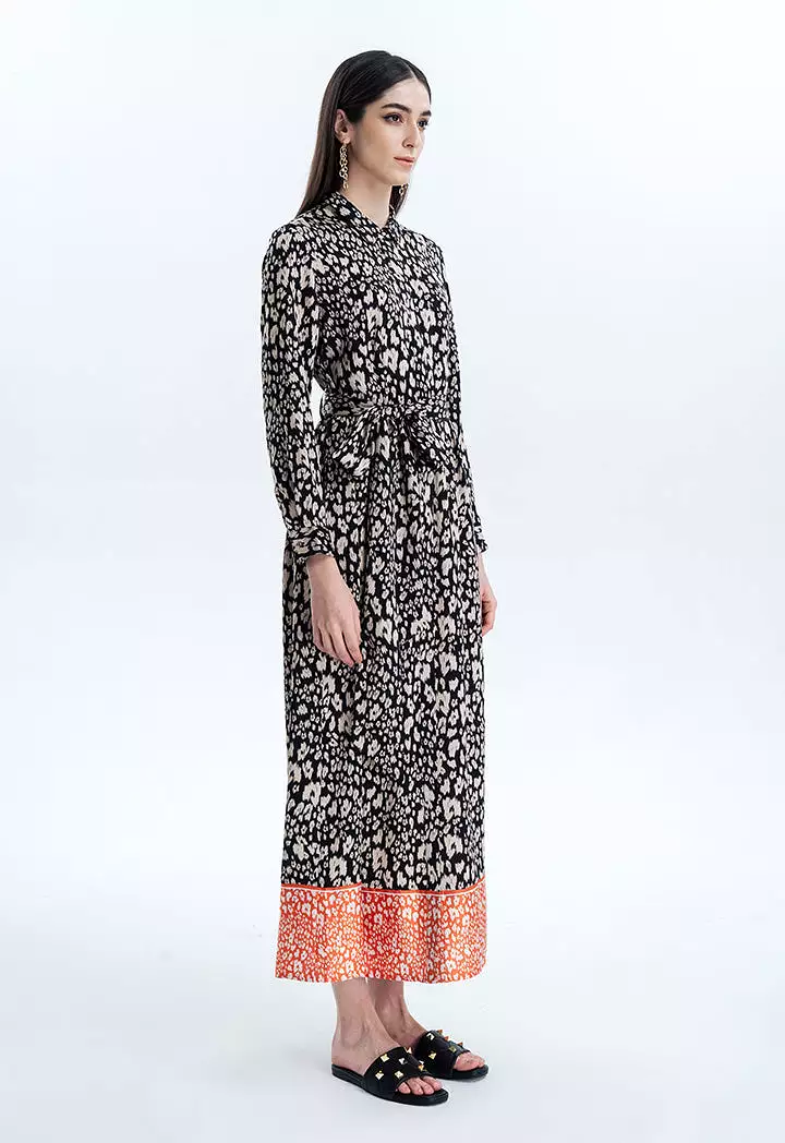 Printed Flared Maxi Shirt Dress