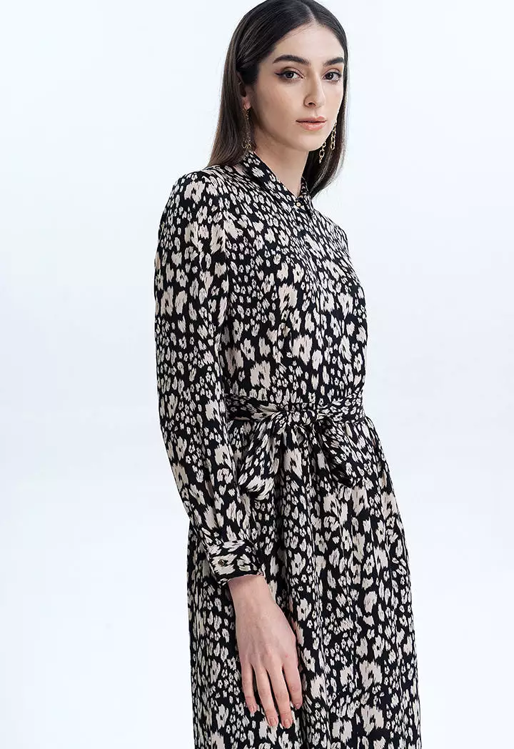 Printed Flared Maxi Shirt Dress