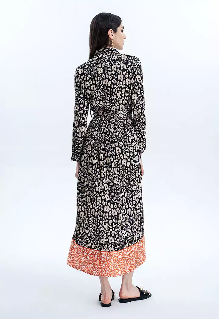 Printed Flared Maxi Shirt Dress