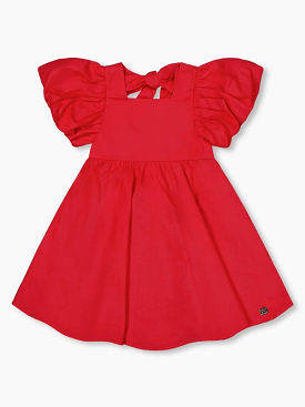 Red Bubble Sleeve Bow Dress - Big Girl