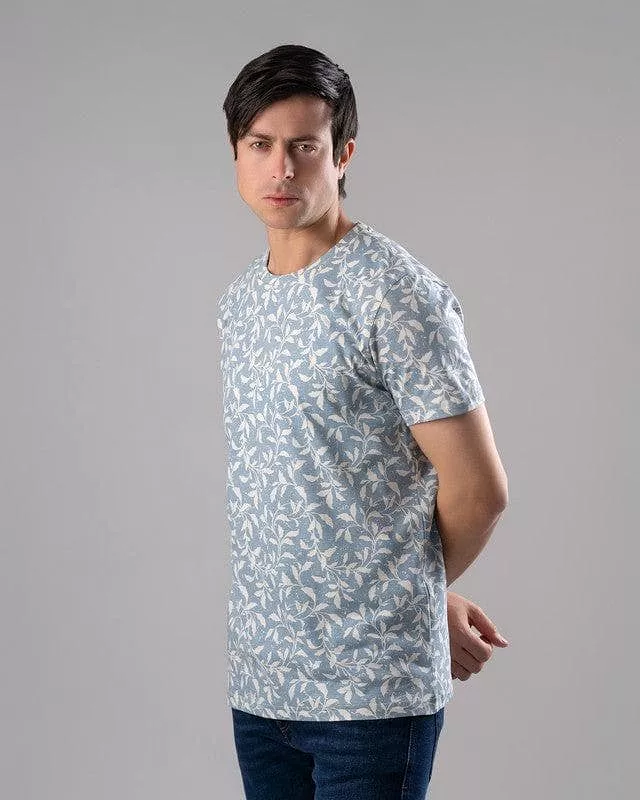 ROUND NECK PATTERNED T-SHIRT - SKY BLUE