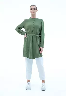 Rounded Hem Solid Shirt Dress