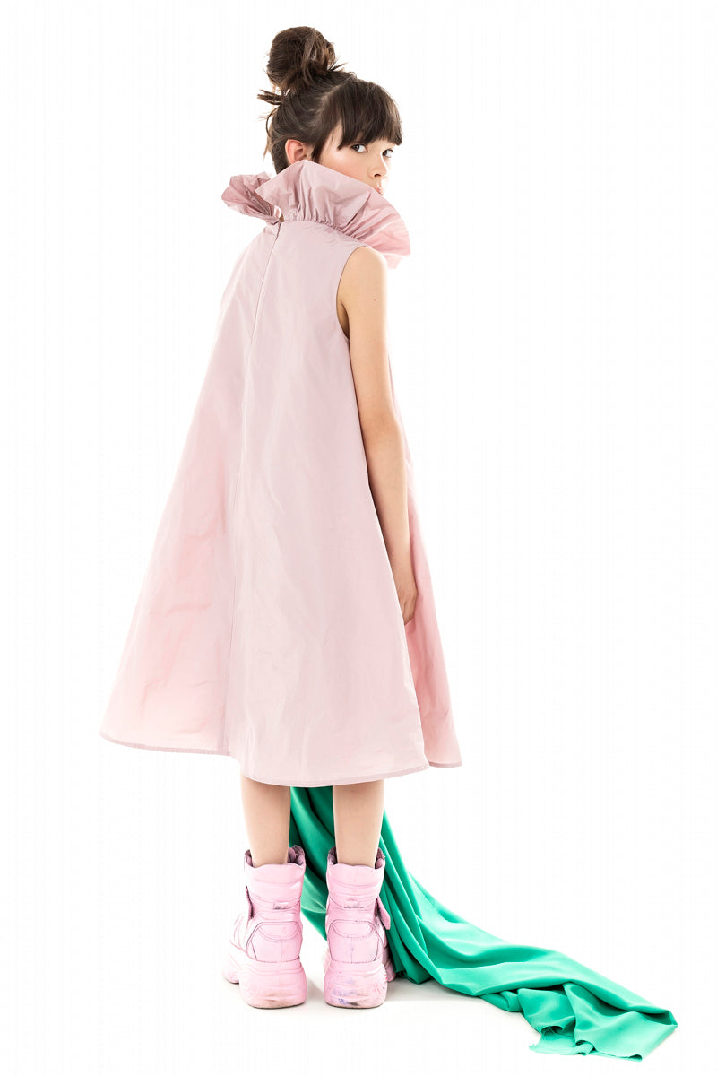 RUFFLE NECK PINK DRESS