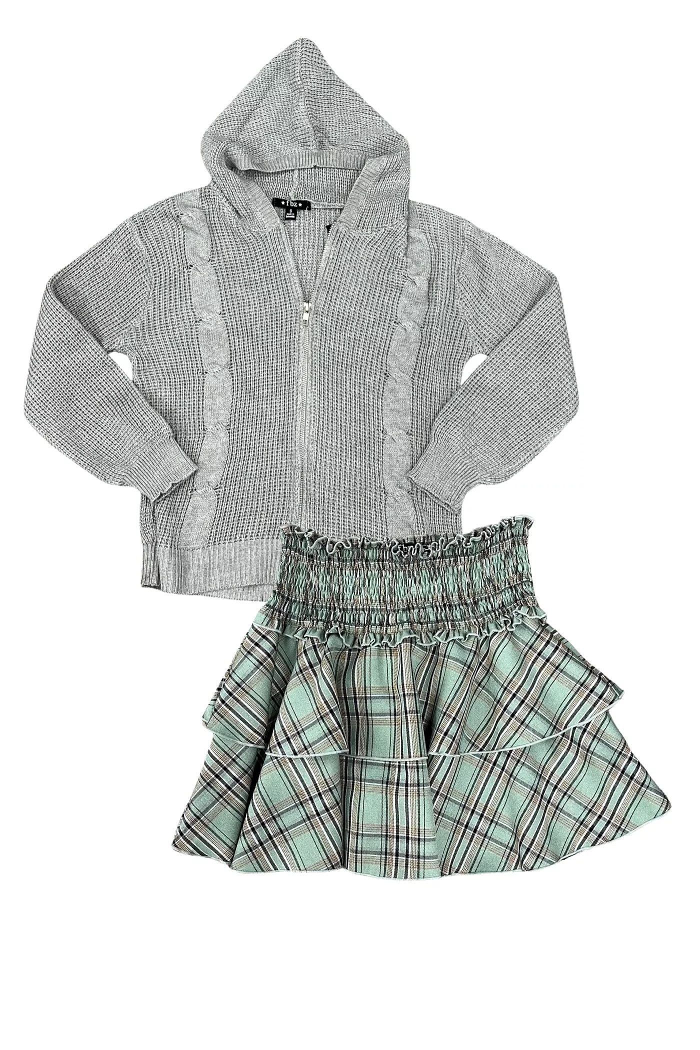 Sage Green Plaid Ruffle Skirt