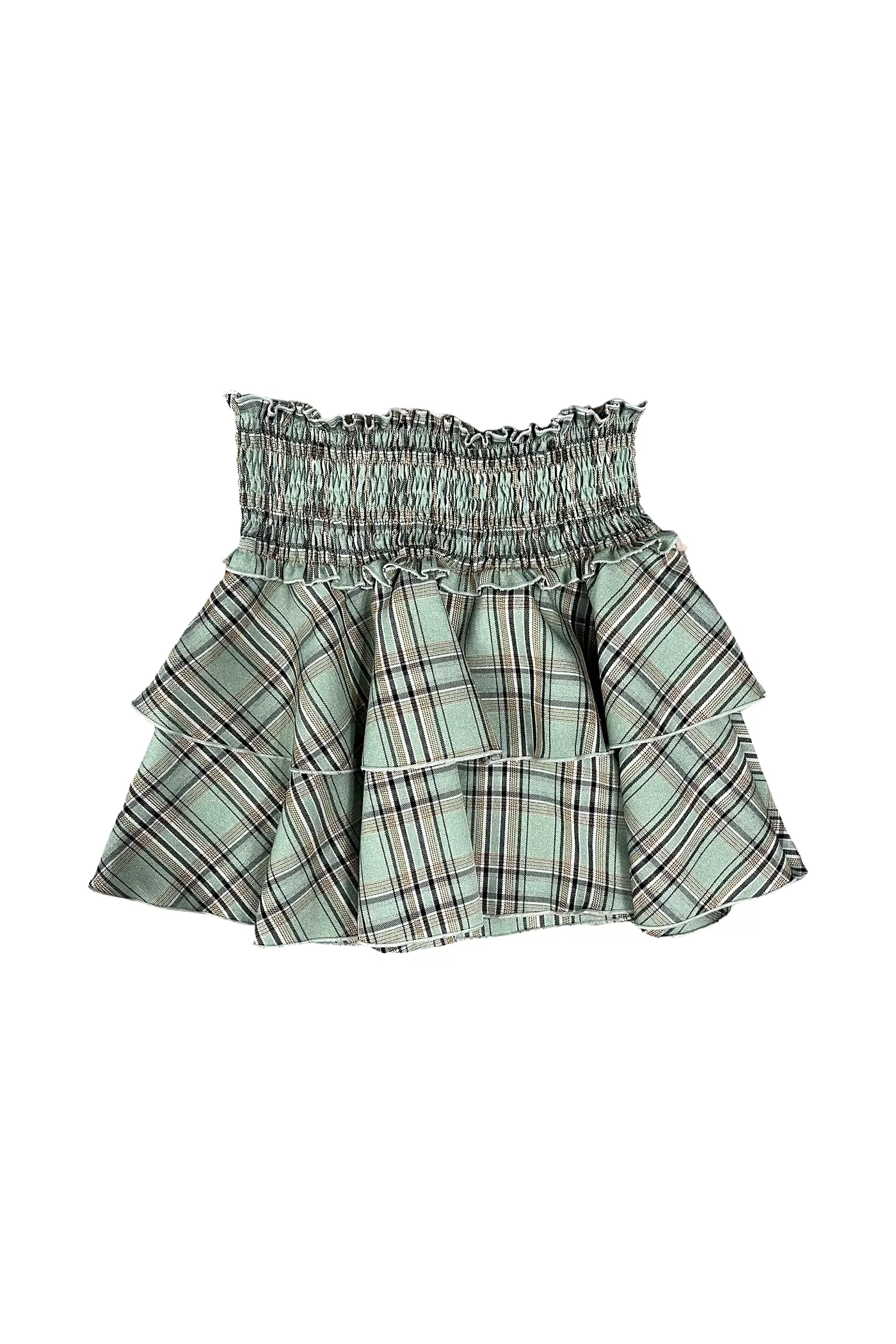 Sage Green Plaid Ruffle Skirt