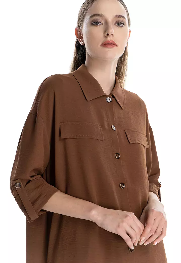 Solid Buttoned Up Shirt With Foldable Sleeves