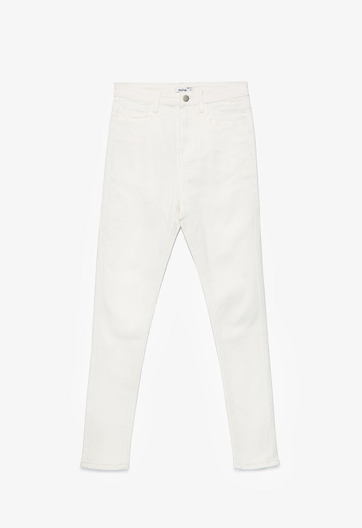 Solid Denim Pants With Back Pockets