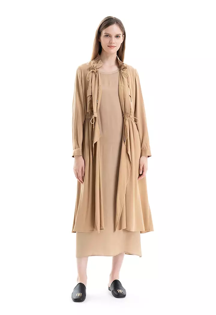 Solid Elasticated Drawstring Long Jacket