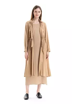 Solid Elasticated Drawstring Long Jacket