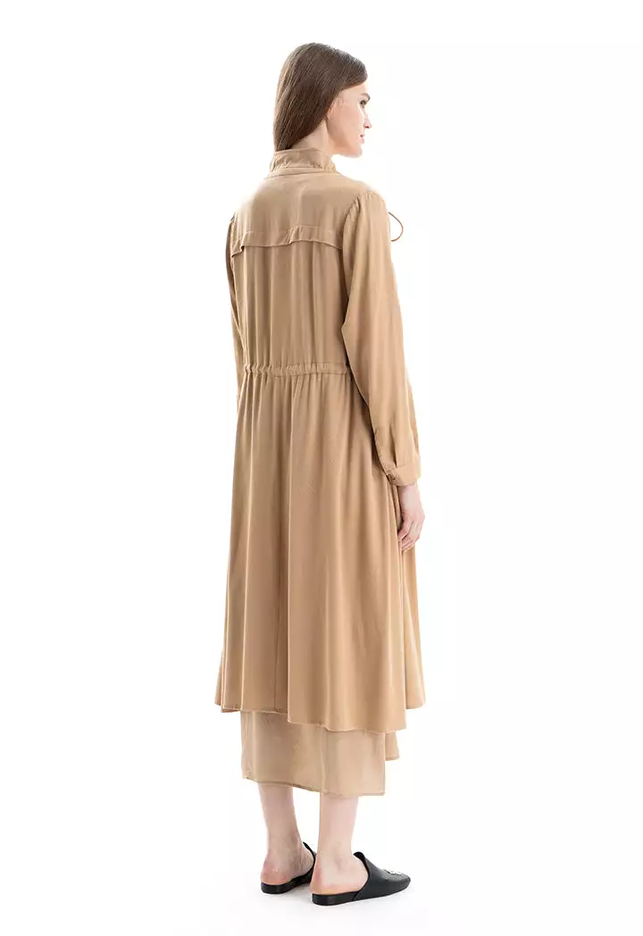 Solid Elasticated Drawstring Long Jacket