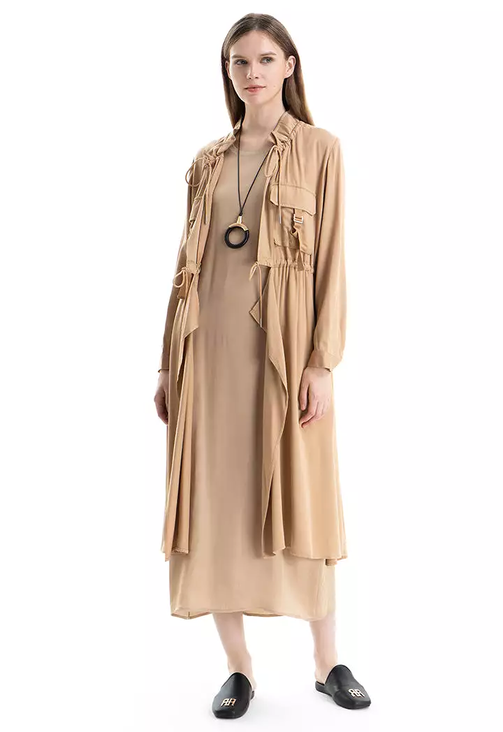 Solid Elasticated Drawstring Long Jacket