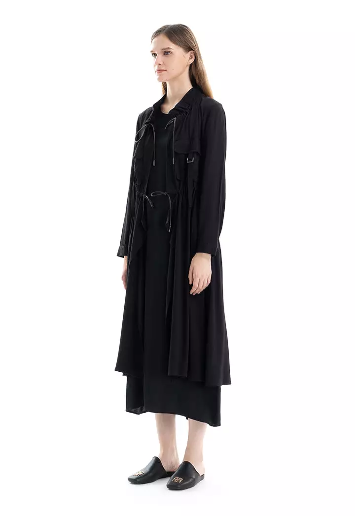 Solid Elasticated Drawstring Long Jacket