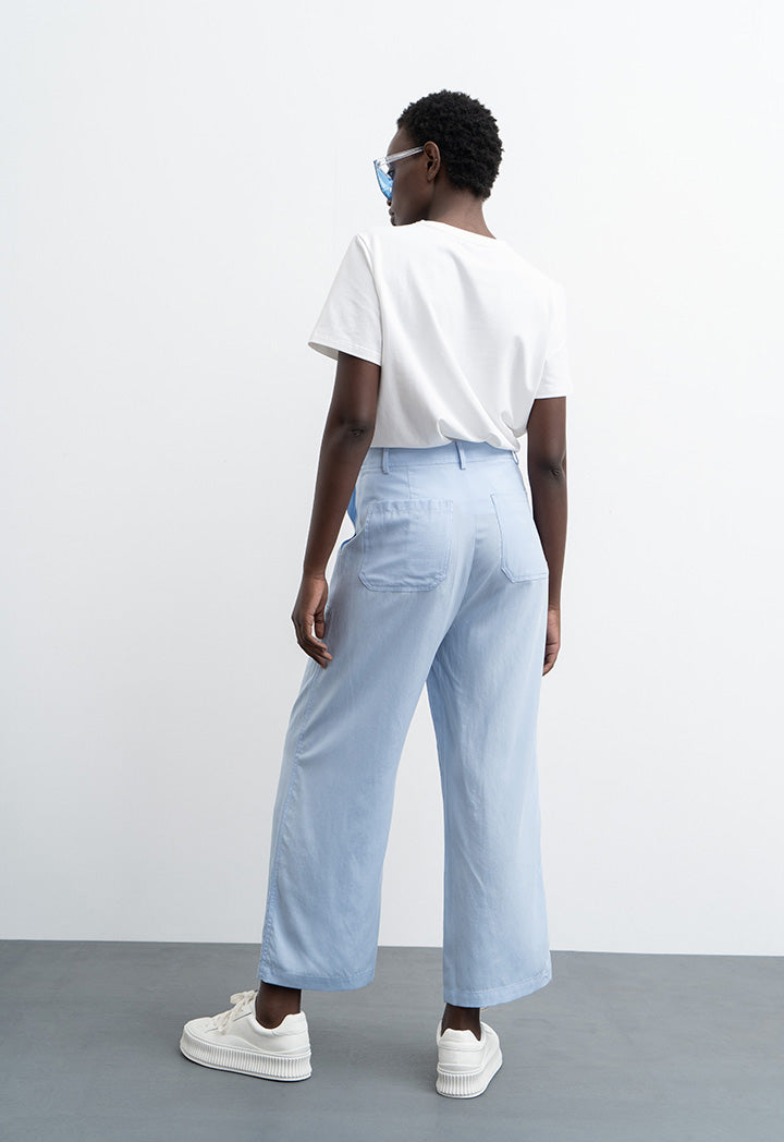 Solid Linen Pants With Rectangular Patch Pockets