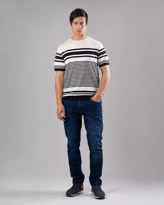 STRIPED KNIT T-SHIRT  - OFF WHITE