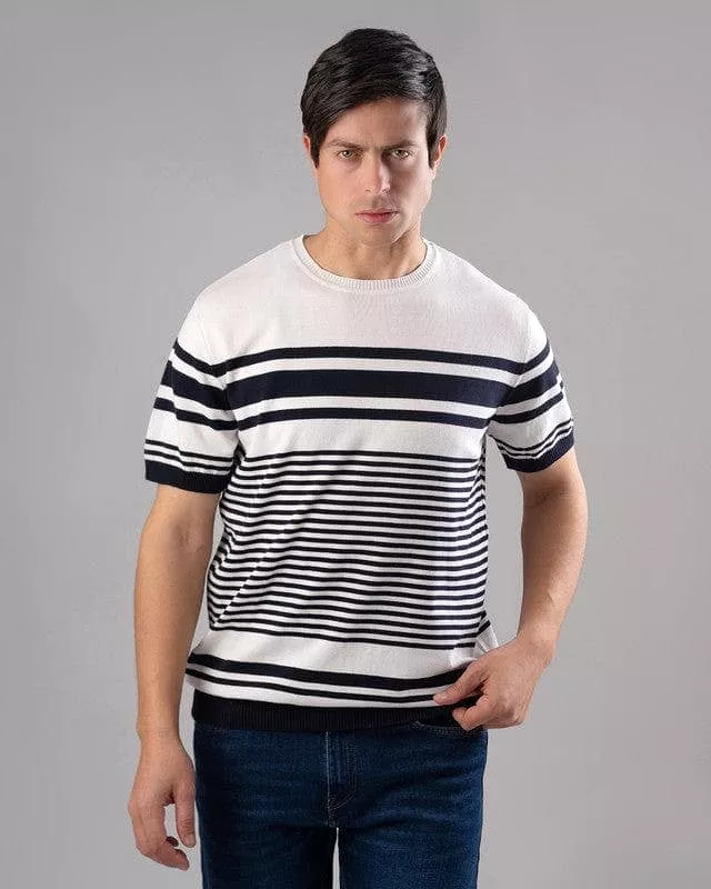 STRIPED KNIT T-SHIRT  - OFF WHITE