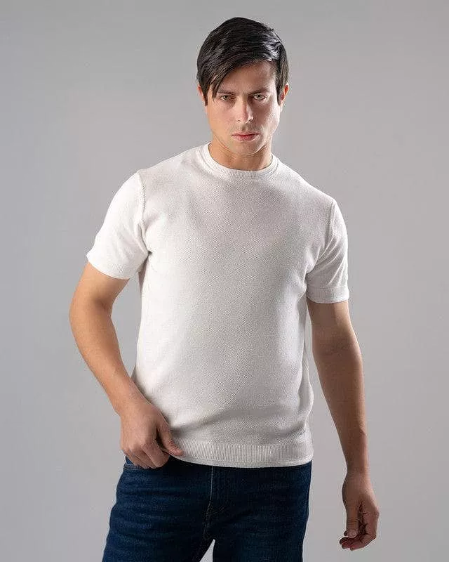 TEXTURED KNIT T-SHIRT - OFF WHITE