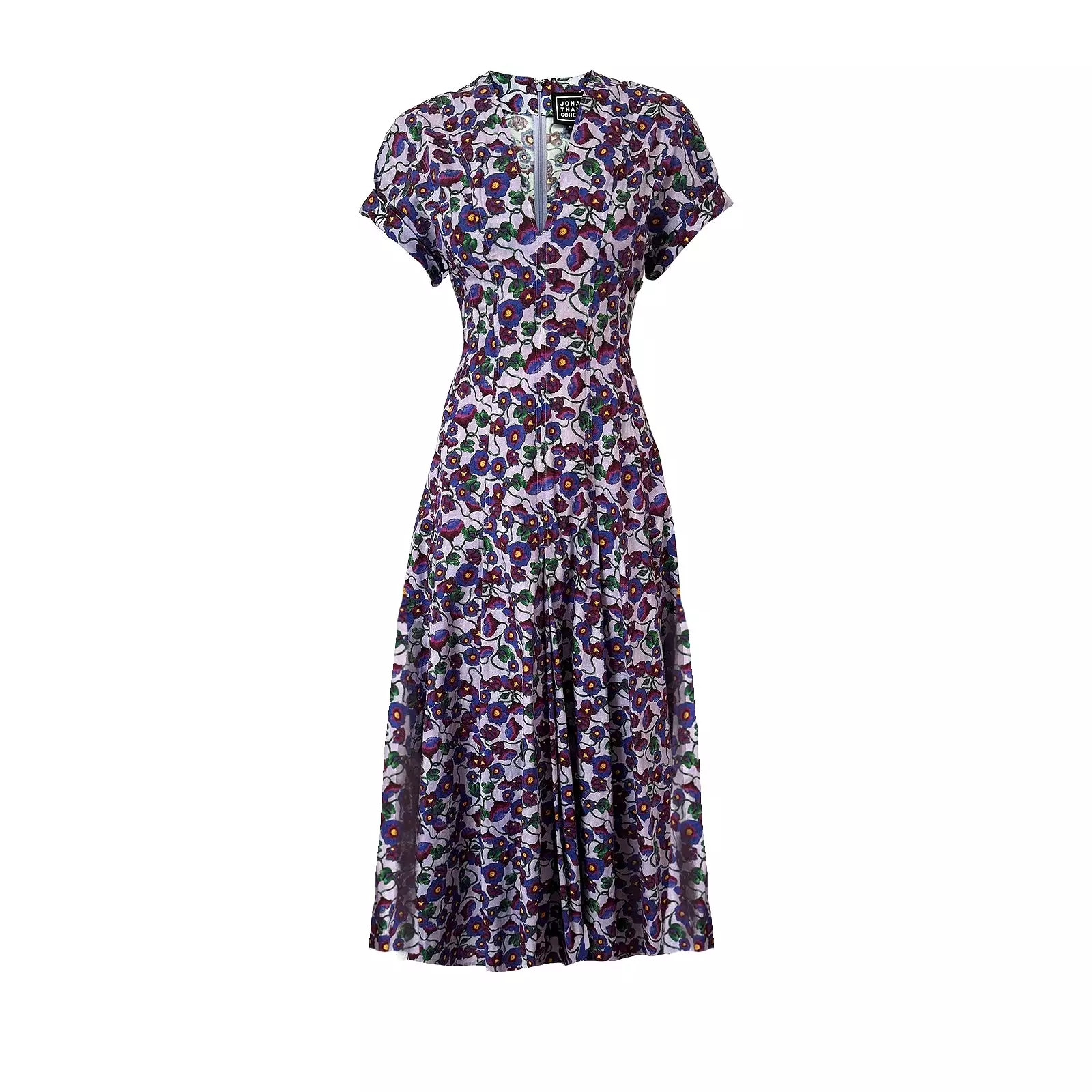 V Neck Dress  in African Purple Wild Poppies