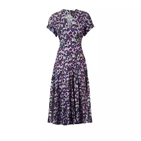 V Neck Dress  in African Purple Wild Poppies