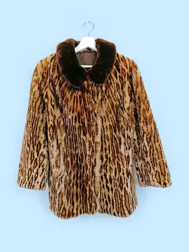 Vintage 80's Faux Fur Animal Print Short Jacket - size S