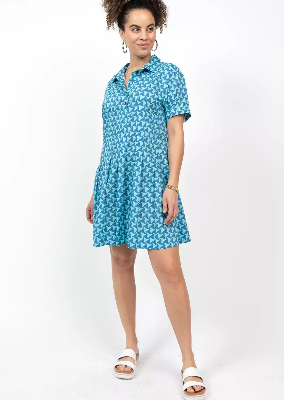 Waves Pleated Shirt Dress