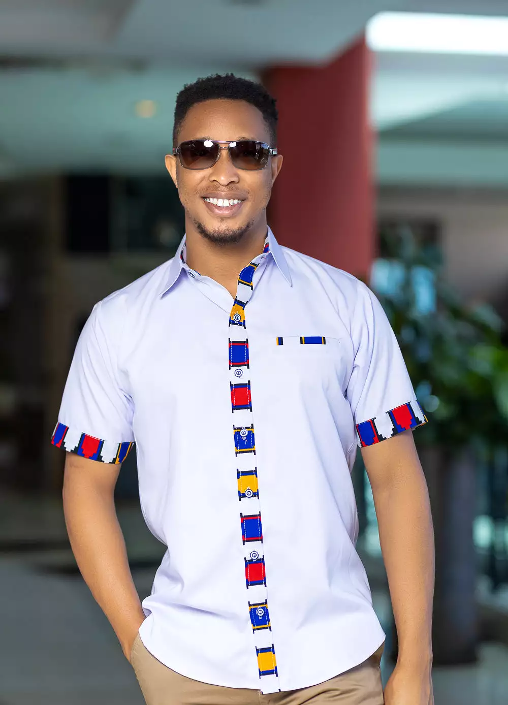 White collared multicolored ankara shirt