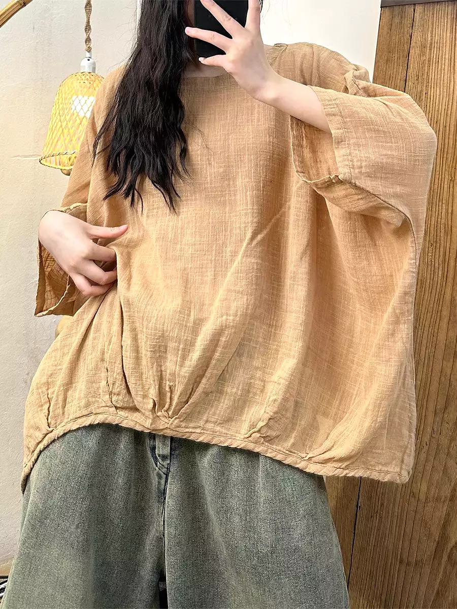 Women Casual Spring Solid Linen Batwing Sleeve Shirt CO1028