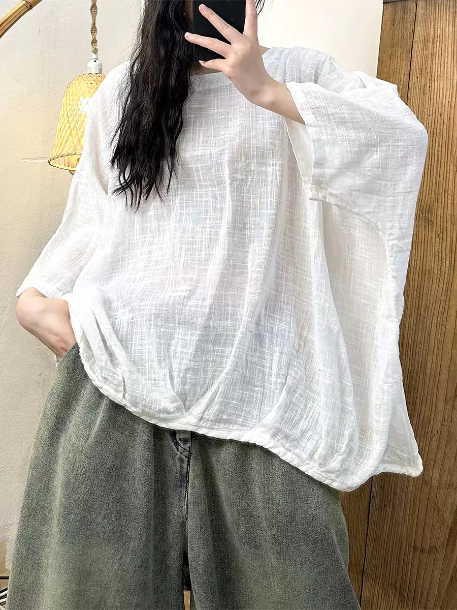 Women Casual Spring Solid Linen Batwing Sleeve Shirt CO1028