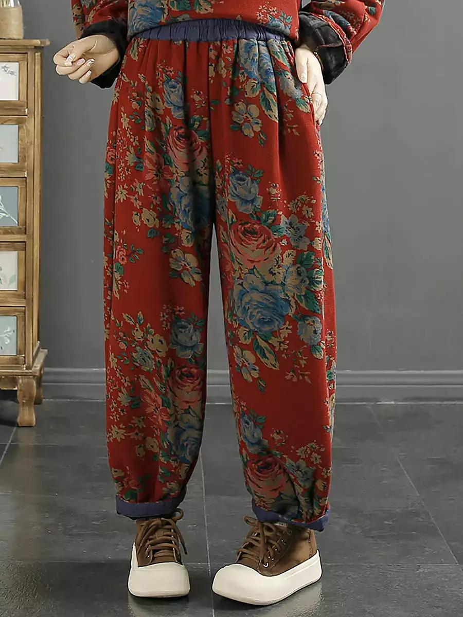 Women Floral Winter Warm Harem Pants